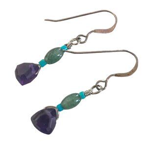 Sterling Silver Hook Dangling Earrings Amethyst Artisan